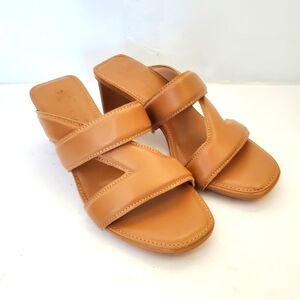 Rilista Tan Open Toe Double Strap Comfortable Heels Size 5.5